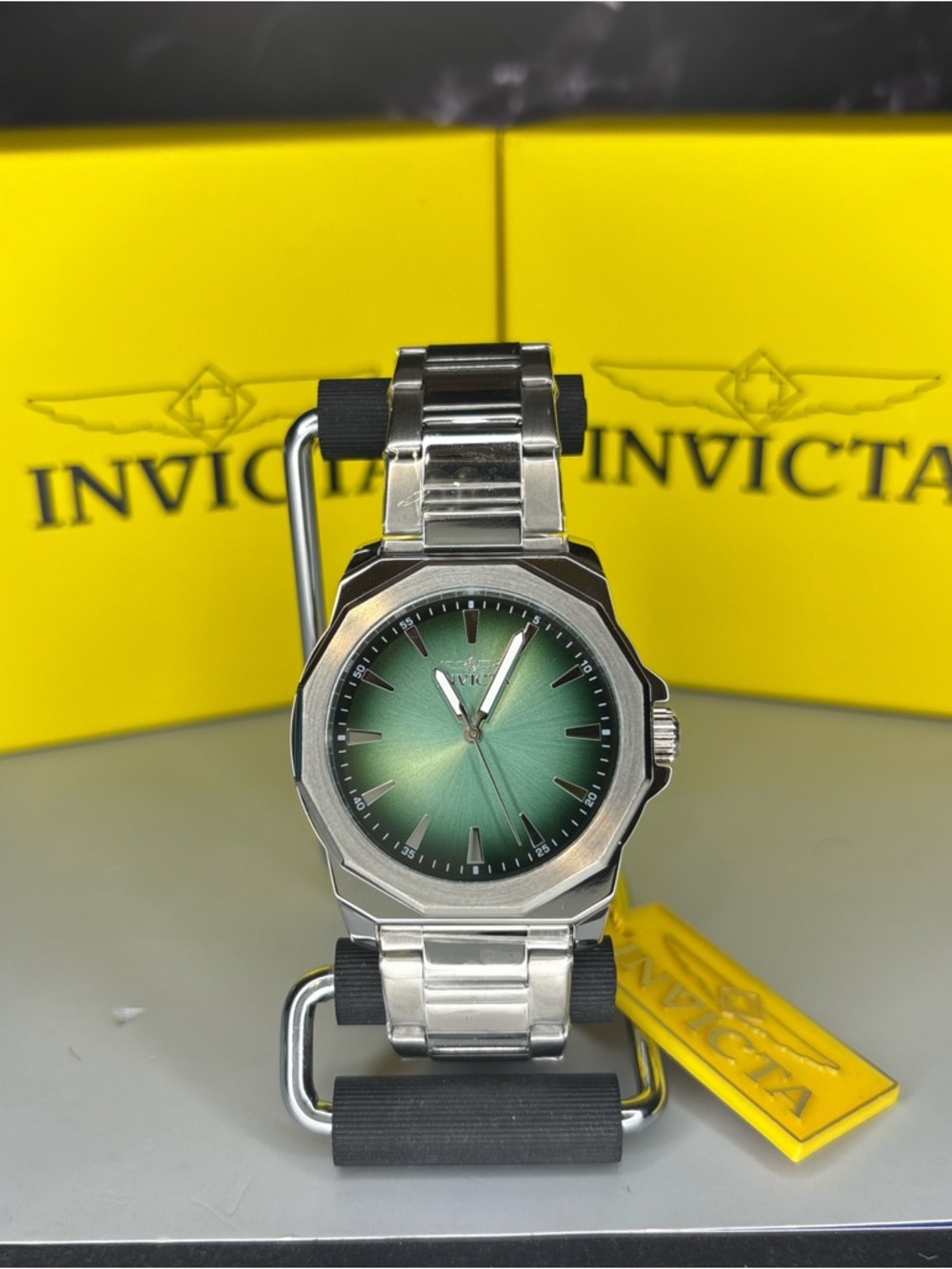 Invicta Speedway Dominus Silver Stainless Steel Watch with Green Sunburst Dial